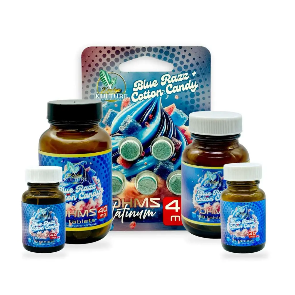 Kratom Kulture 7OHMZ Platinum Tablets Blue Razz + Cotton Candy 40mg-All.webp