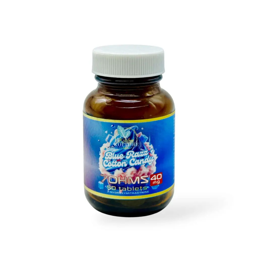 Kratom Kulture 7OHMZ Platinum Tablets Blue Razz + Cotton Candy 40mg-50ct.webp