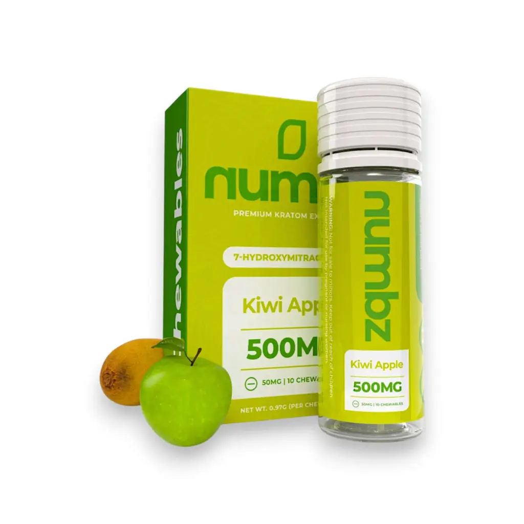 numbz 7-Hydroxymitragynine Chewable Tablets Kiwi Apple 50mg Per Tablet.webp