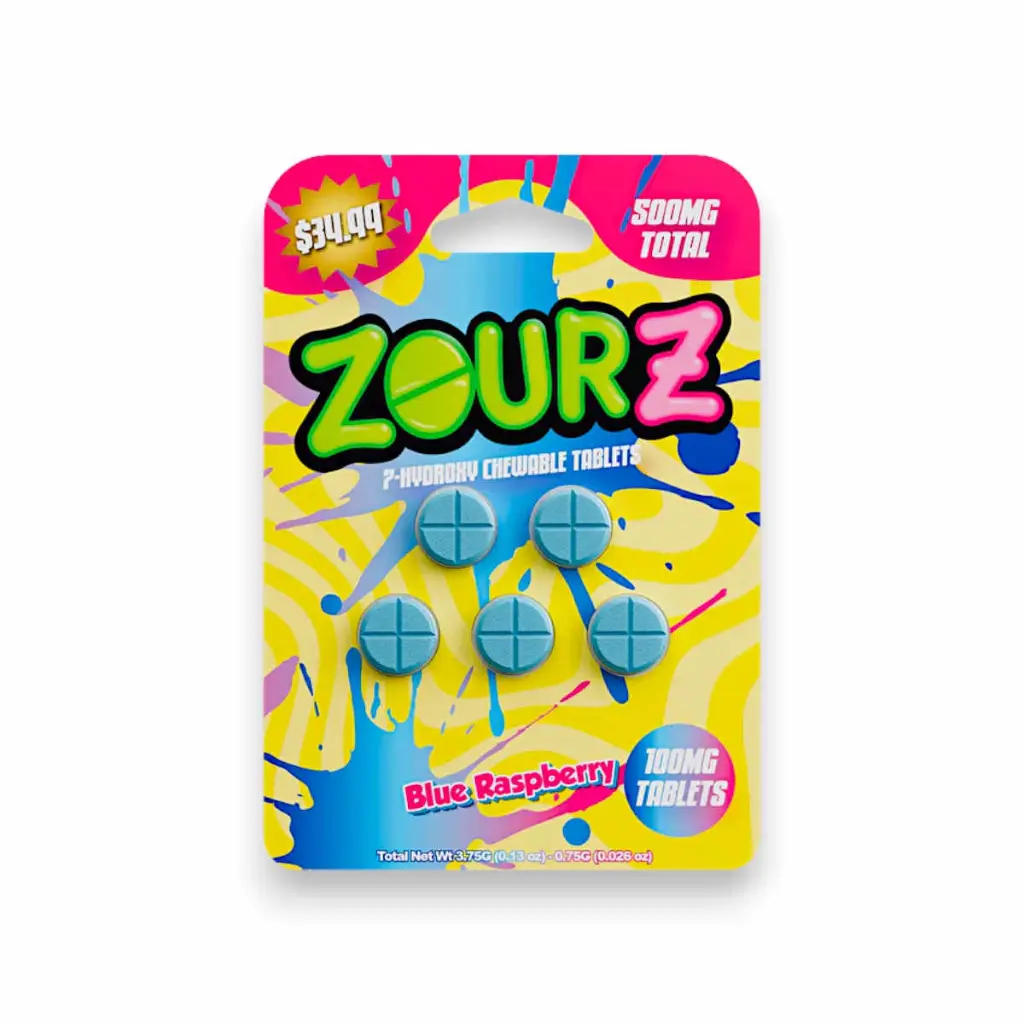 Zourz 7-Hydroxy Chewable Tablet Blue Raspberry 100mg- 5ct.webp