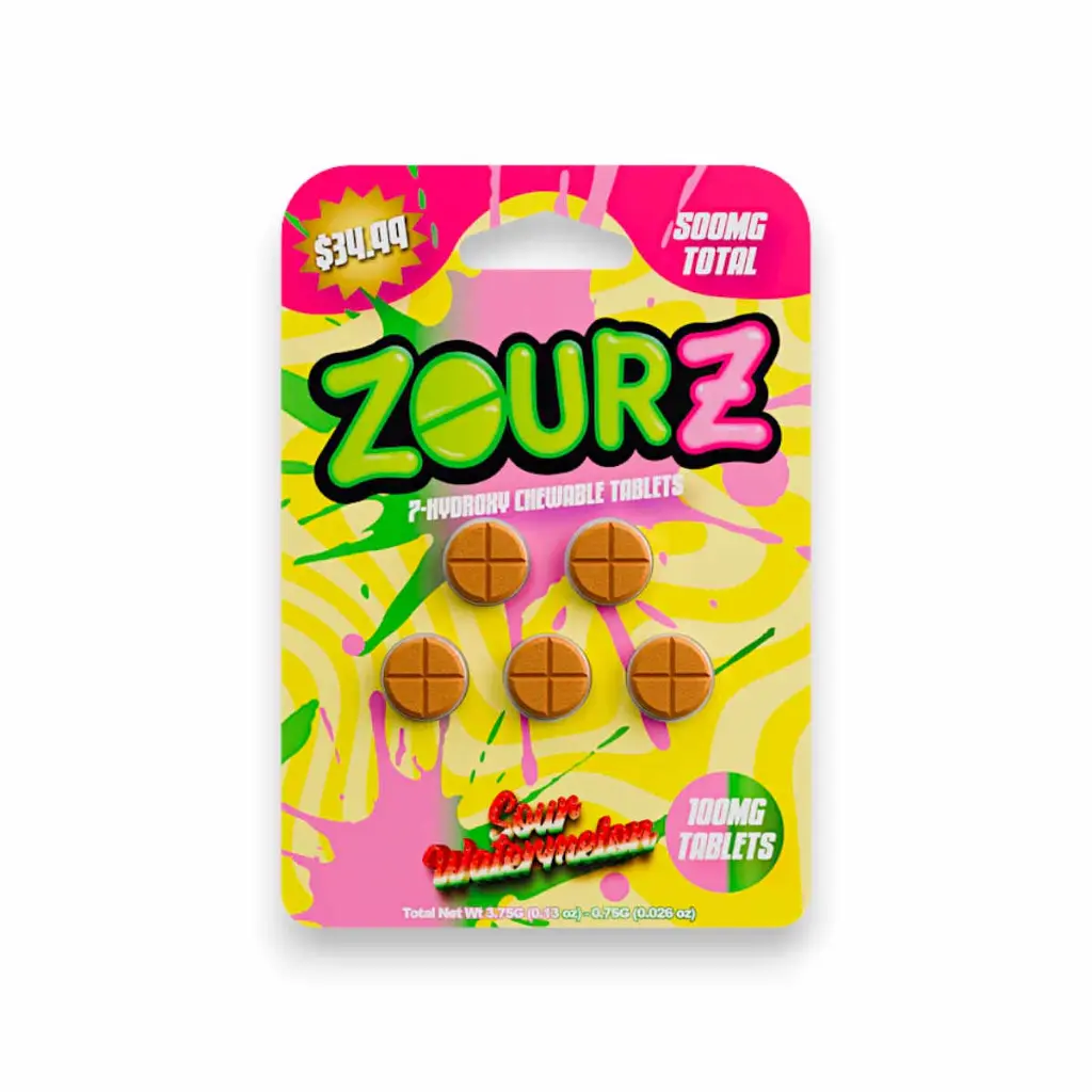 Zourz 7-Hydroxy Chewable Tablet Sour Watermelon 100mg - 5ct.webp
