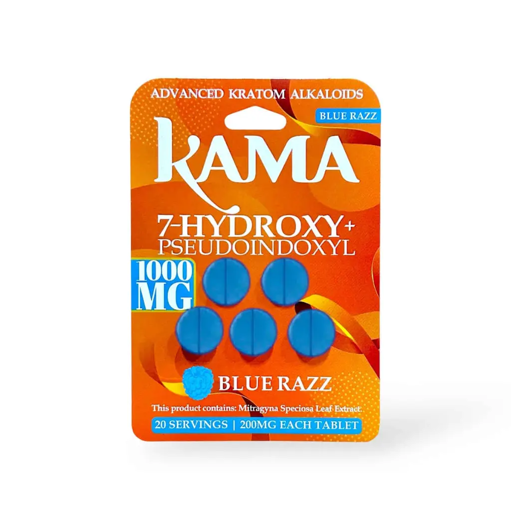 Kama 7 Hydroxy + Pseudoindoxyl Chewable Tablets Blue Razz 200mg- 5ct.webp