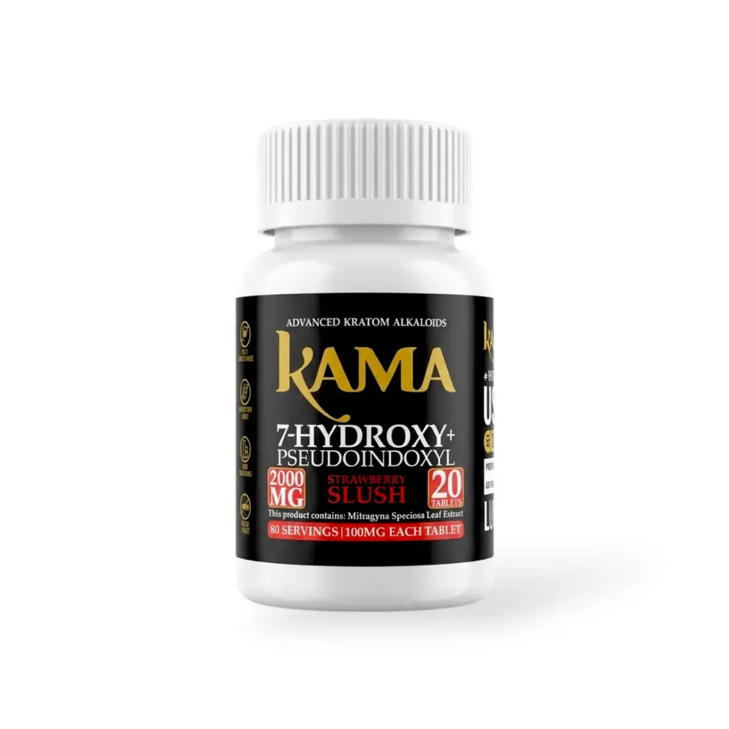 Kama 7-Hydroxy + Pseudoindoxyl Chewable Tablets Strawberry Slush 100mg- 20ct.webp