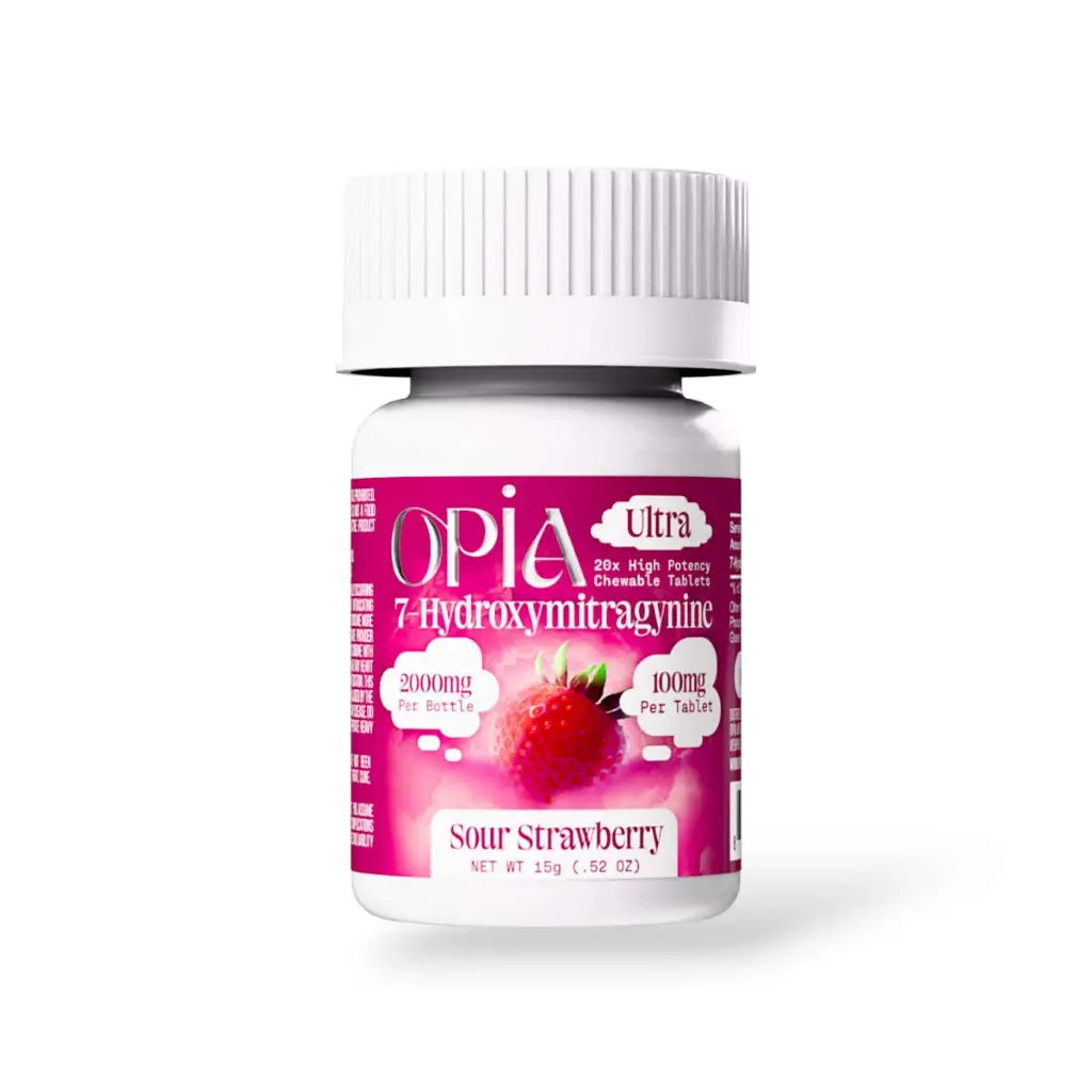 Opia Ultra 7-Hydroxymitragynine Sour Strawberry Chewable Tablet 100mg- 20ct.webp