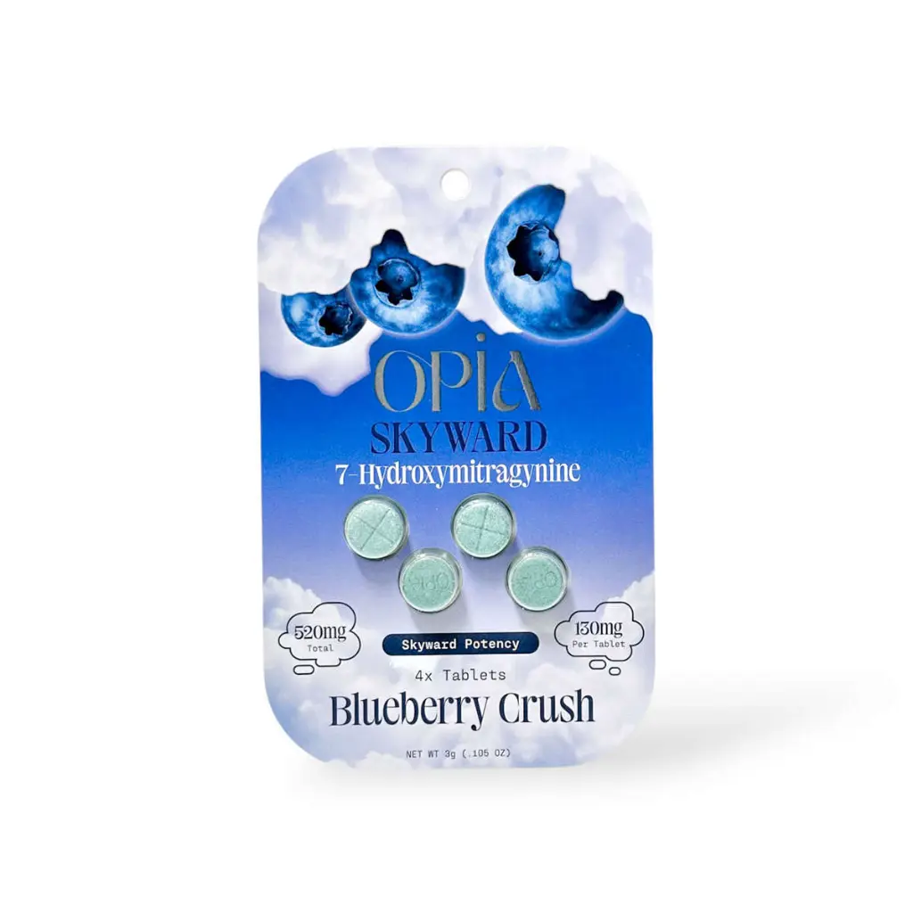 Opia Skyward 7-Hydroxymitragynine Blueberry Crush Chewable 130mg Tablet- 4ct.webp