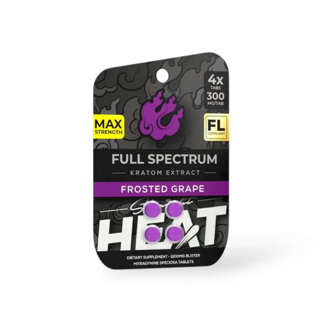 Straight Heat Full Spectrum Kratom Extract Frosted Grape Chewable Tablets 300mg- 4ct.webp