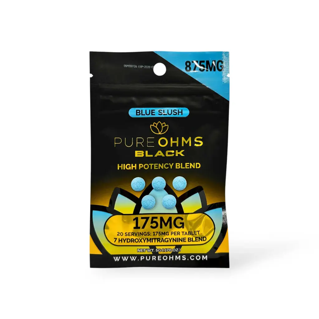 Pure Ohms Black 7-Hydroxy Chewable Tablets Blue Slush 175mg- 5ct.webp