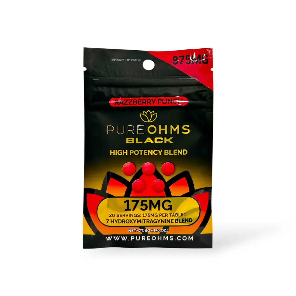 Pure Ohms Black 7-Hydroxy Chewable Tablets Razzberry Punch 175mg- 5ct.webp