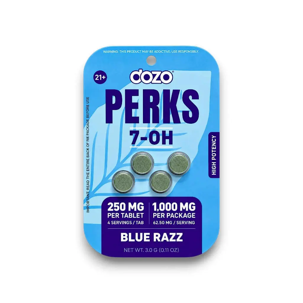 Dozo Perks 7-OH High Potency Chewable Tablets Blue Razz 250mg- 4ct.webp