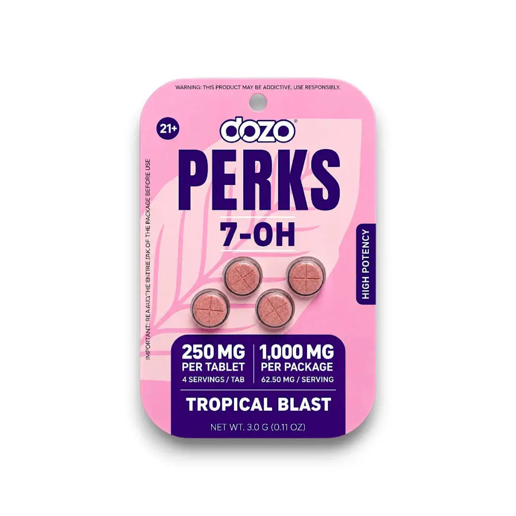 Dozo Perks 7-OH High Potency Chewable Tablets Tropical Blast 250mg- 4ct.webp